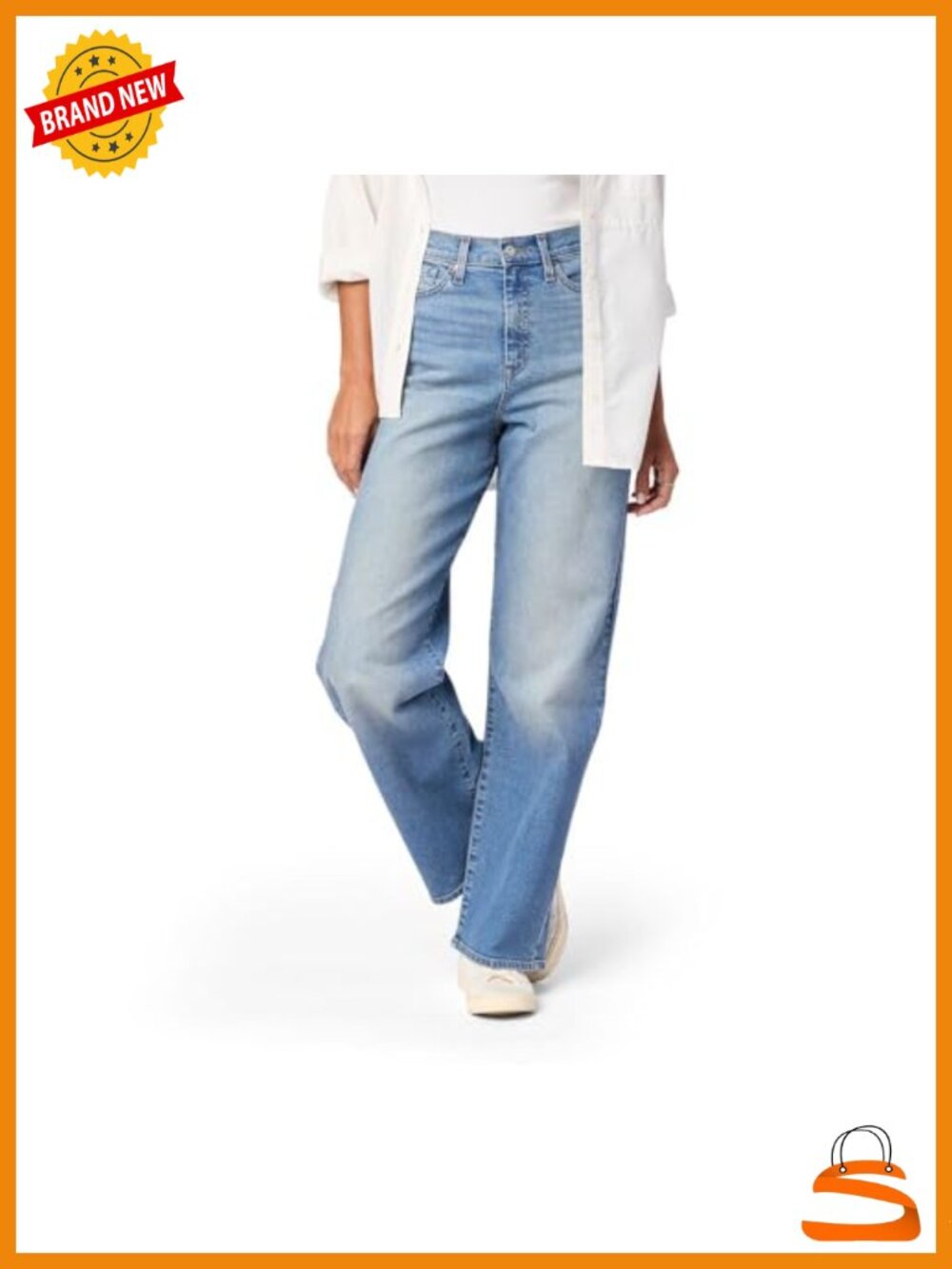 High-Rise Loose Straight Jeans Stretch Denim